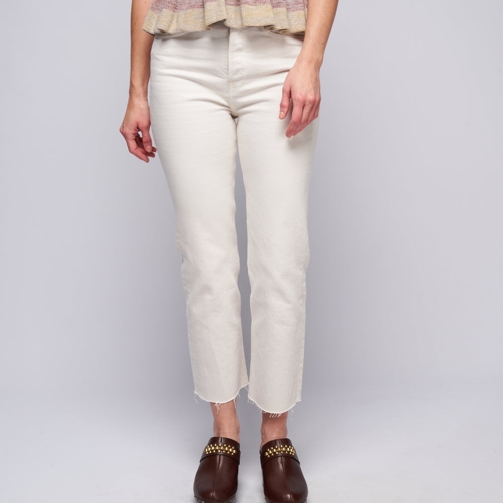 Frank & Eileen Monaghan Mom Jeans Cream Denim Size 27 Cropped Straight Leg
